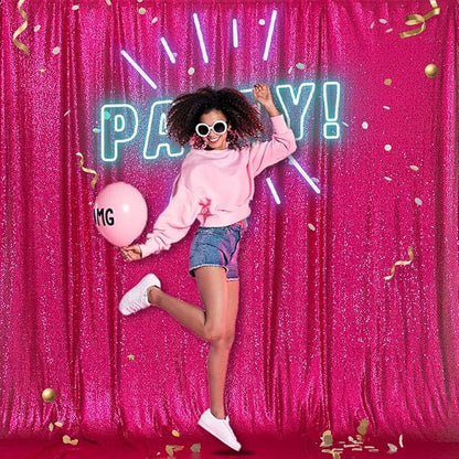 PartyDelight Hot Pink Sequin Backdrop 8x8ft Sparkly Photo Curtain | 4 Inch Rod - Image 4