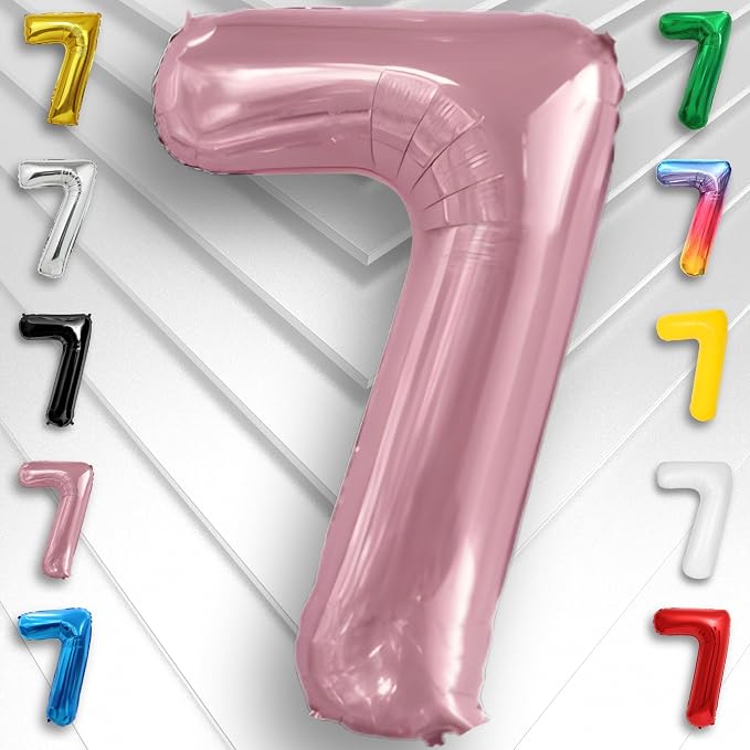 Pink Pearl Number Balloon 7 Mylar Foil Macaron Balloons 16 Inch - Image 5