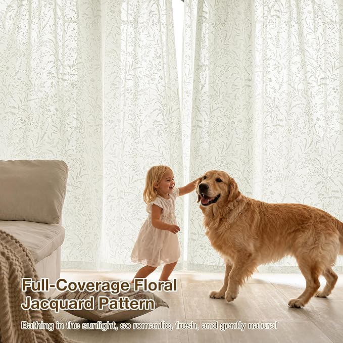 Anmao Cream Semi Sheer Light Filtering Curtains 84 Inches Long 2 Panels - Image 5