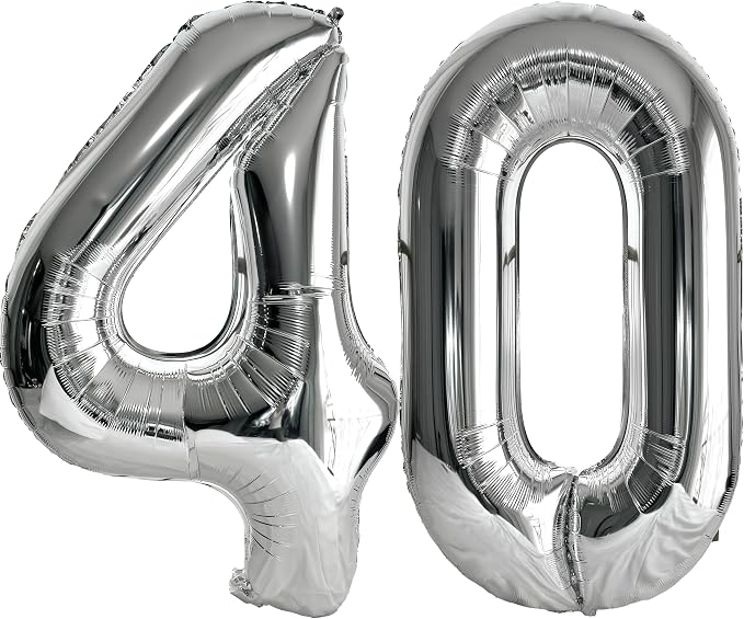 FIROMI 40 Number Balloons Silver Big Foil Mylar 40th Balloon Numbers 40inch | by Firomi
