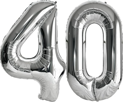 FIROMI 40 Number Balloons Silver Big Foil Mylar 40th Balloon Numbers 40inch | by Firomi
