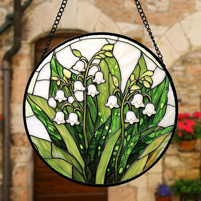 DASTOLL Stained Glass Window Hanging, Lily of the Valley Flower Sun Catchers - Image 4