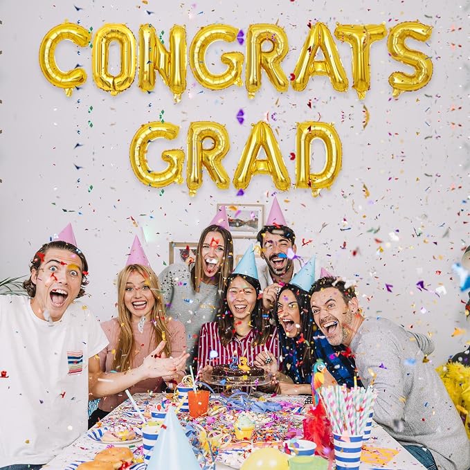 2 Set 24Pcs Gold Congrats Grad Letter Balloons 16in Balloon Foil Letter - Image 4