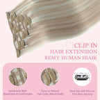 PINKPEARL Clip in Hair Extensions #18P1000 Ash Blonde Highlighted Gray Blonde 7pcs 18 Inch 120g Real Remy Hair Extensions Clip in Human Hair(#18P1000-18)