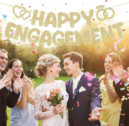 Pre-Strung Engagement Party Decorations, Glitter Happy Engagement Banner - Image 6