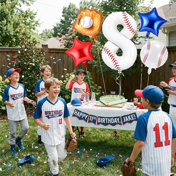 Jenaai Number 8 Baseball Balloons White Red and Blue Baseball Glove Balloons - Image 6