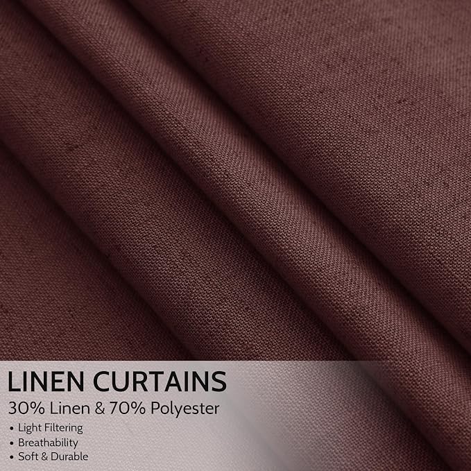 Reddish Brown Linen Curtains 84 Inch Length 2 Panels Set - Image 2