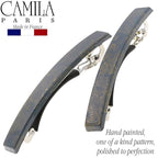Camila Paris CP3076 French Hair Barrette Clip for Girls, Set of 2 Grey Rubberized Metal Clasp Strong Hold Grip Hair Clips for Women, No Slip Durable Styling Girls Hair Accessories, Made in France