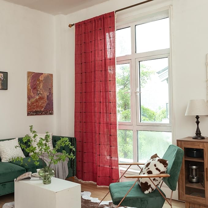 Sutuo Home Boho Curtains for Bedroom 96 Inch Length, Semi Blackout Checkered - Image 3