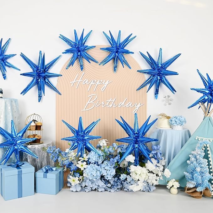 9Pcs Blue Star Balloons, Large Explosion Star Foil Balloons, Metallic Blue - Image 3