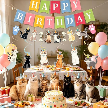 Cat Birthday Banner, Colorful Cat Themed Birthday Party Decorations, Cute - Image 7