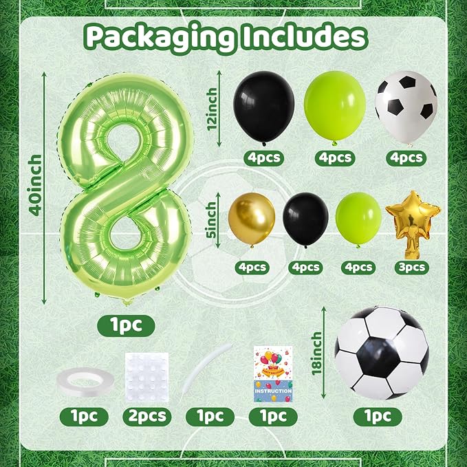 Green Number 8 Balloon Soccer 40 Inch Number Eight Foil Balloons Tower Set - Image 2