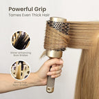 AIMIKE Round Hair Brush, Nano Thermal Ceramic & Ionic Tech, 2.1 Inch Barrel with Boar Bristles for Enhanced Texture, Golden, Hair Drying, Styling, Curling and Shine + 4 Free Clips