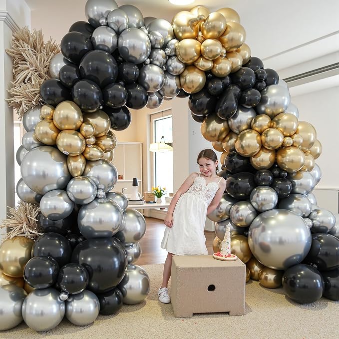 412Pcs Black Gold Silver Balloons Garland Arch Kit, 18 12 10 5 Inch Different - Image 5