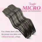 YoungSee Micro Bead Hair Extensions Real Human Hair Ombre Micro Loop Hair Extensions Human Hair Black Ombre Silver with Black Balayage Beaded Hair Extension 20In Cold Fusion Hair Natural 50g 50s