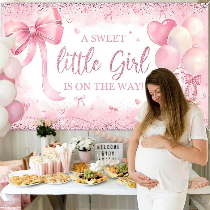 Pink Bow Baby Shower Banner Girl Baby Shower Party Decorations A Sweet Little - Image 7