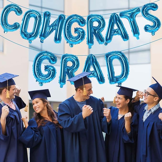 16 Inch Dark Blue Congrats Grad Banner Balloons, Dark Blue Congrats Grad - Image 6