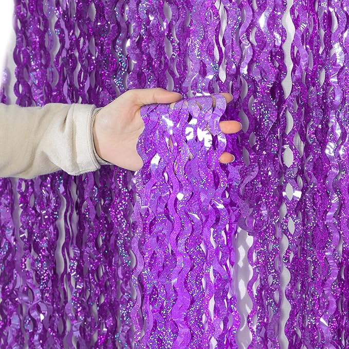4 Pack Sparkle Wavy Purple Tinsel Curtain Party Backdrop by KEEUH