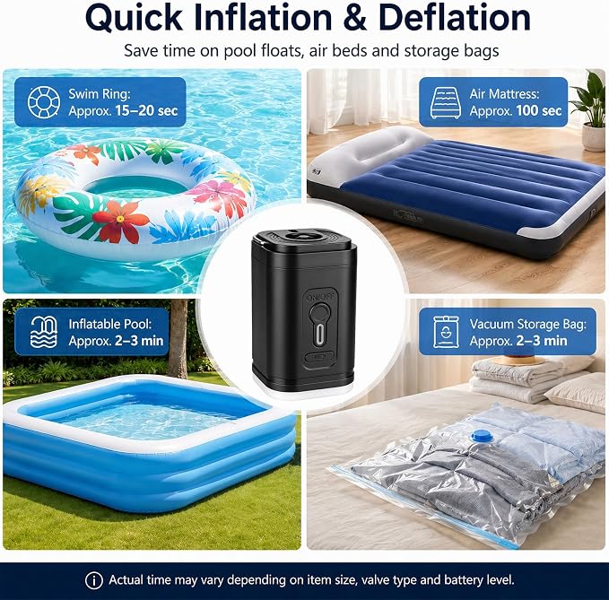TeSabMi Mini Electric Air Pump for Inflatables, Rechargeable Portable Pump | - Image 3