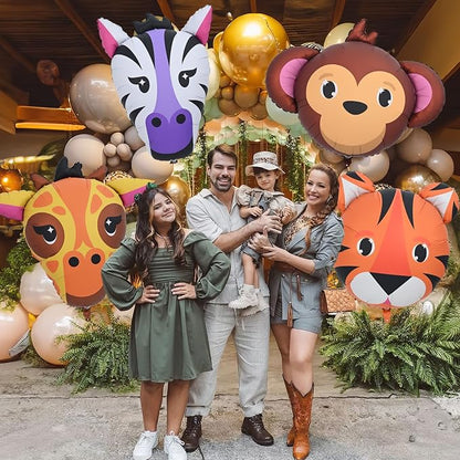4pcs Large Jungle Safari Animal Balloons, Tiger Giraffe Zebra Monkey Head Foil - Image 4