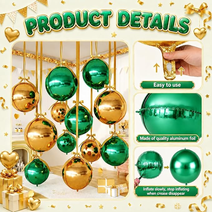 Green Gold Round Foil Balloons - Image 9