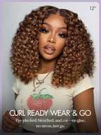 LUVME HAIR 5X5 Deep Curly 10 Inch 100% Human Hair Wigs Curly Deep Wave Glueless Lace Front 10 Inches, Pre Cut Plucked Hd Lace Short Wig Ready To Go Mix Brown Color Straight Bleached Knots Black Wigs
