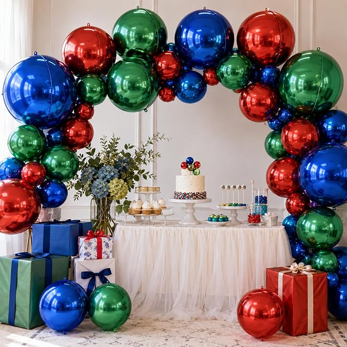 Red Blue Green Round Foil Balloons, Metallic Red Blue Green Foil Baloon - Image 6