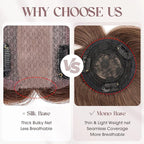MY-LADY Human Hair Toppers for Women Real Human Hair with Bangs Thin 8.5 * 8.5CM Mono Base Clip in Remy Hairpieces Light Weight 12 Inch Medium Brown Mixed Dark Blonde