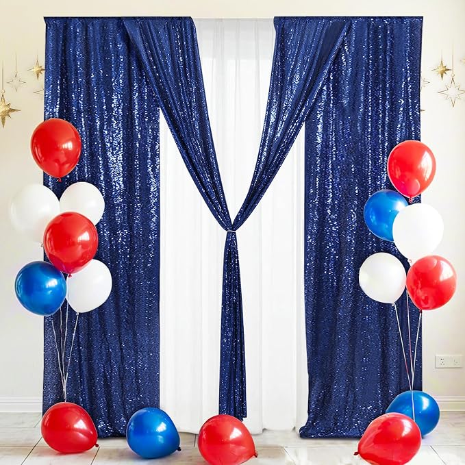 Eternal Beauty Navy Blue Sequin Backdrop Curtains, 2 Panels 2x8FT | 3mm Sparkle - Image 2