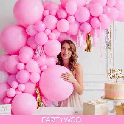 PartyWoo Pink Balloons 140pcs Matte Pink Color 18 12 10 5 Inch | 18 12 10 5 Inch - Image 9