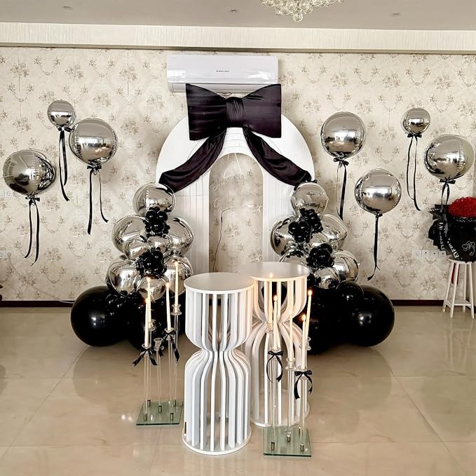 8 Pcs Black Silver Round Foil Balloons Metallic Silver Black 4D Ball Balloon - Image 5