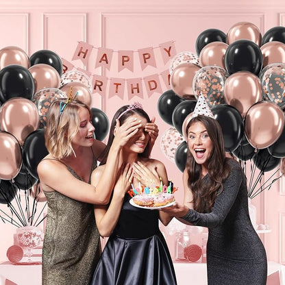 60pcs Rose Gold and Black Balloons 12inch - Image 5