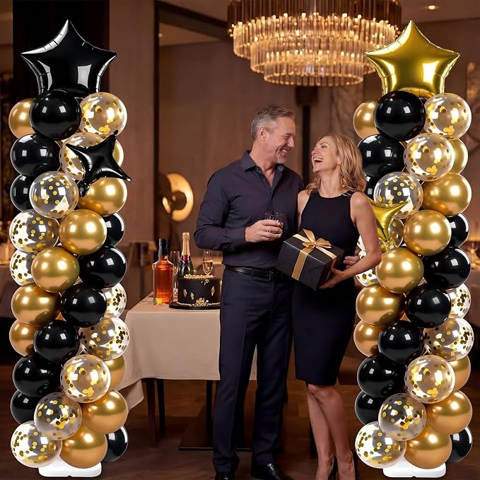 Skylety 2 Sets Black and Gold Balloon Column Stand Kit Adjustable Black Gold - Image 6