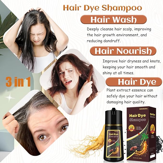 Dark Wine Red Hair Dye Shampoo 3 in 1, Dark Burgundy for Men & Women Hair Colors in Minutes, Shampoo Para Canas Long-Lasting 16.9 Fl Oz (Dark wine red)
