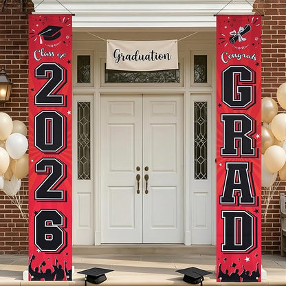 OLANRUN 2026 Graduation Decorations, Graduation Banner Red Class of 2026 by OLANRUN