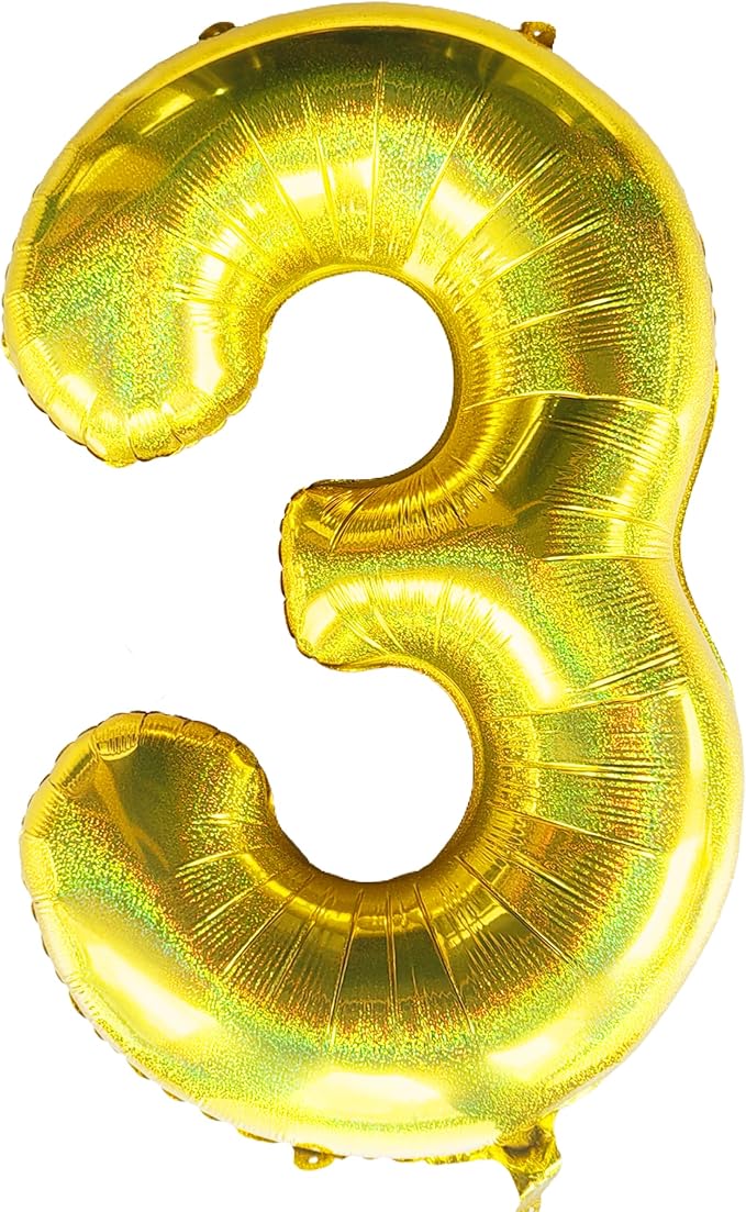 Jonhamwelbor 40 Inch Laser Gold Number 3 Balloon Foil Mylar Giant Balloon by Jonhamwelbor