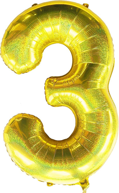 Jonhamwelbor 40 Inch Laser Gold Number 3 Balloon Foil Mylar Giant Balloon by Jonhamwelbor