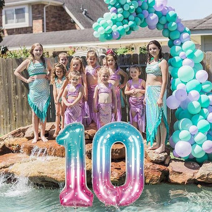 Mermaid Number 0 Balloons 40 Inch, Large Purple Teal Rainbow Number Balloons - Image 8