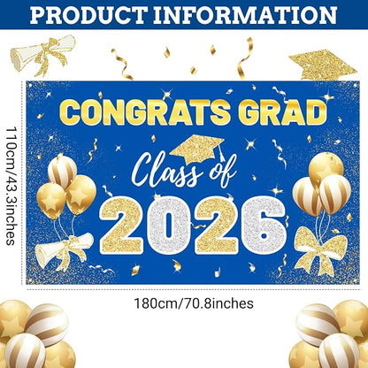 STARSIDE 2026 Graduation Backdrop 70.8x43.3 Inch Blue Gold | Congrats Grad - Image 2