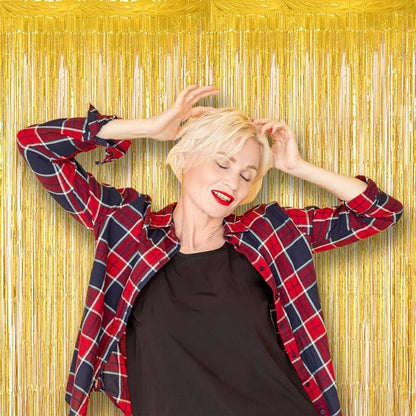 Voircoloria Laser Gold Foil Fringe Backdrop Curtains, 2 Pack | Tinsel Streamers - Image 6