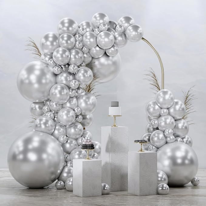 PartyWoo Silver Balloons 99pcs Different Sizes of 36 18 12 10 5 Inch | Balloons by PartyWoo