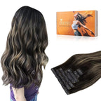 DOORES Clip-in Hair Extensions, Natural Black to Light Blonde, 7pcs 14 Inch 130g, Seamless Remy Hair, Thick Straight Hair, Invisi Edge