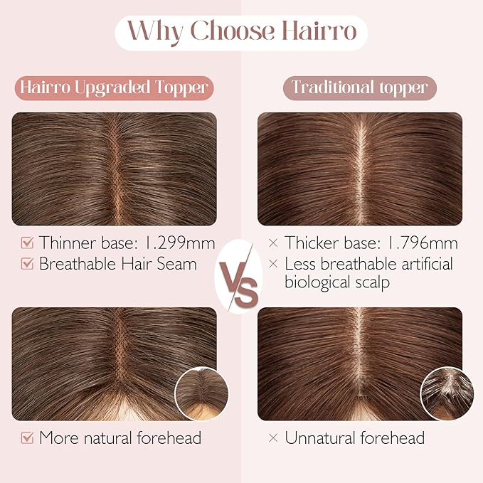 Hairro 100% Human Hair Topper No Bangs, Real Clip in Hair Hairpieces for Women, 3.94x4.72" Silk Base for Thinning Receding High Hairline, 12 Inch Natural Black to Blonde Middle Part