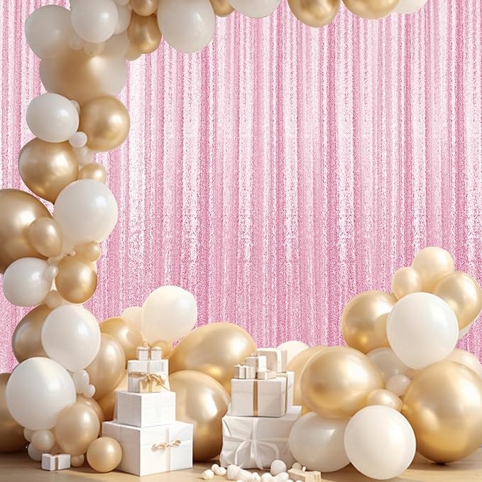 4×8FT Pink Sequin Backdrop Curtain, Photography Backdrop Glitter Curtains by Pufogu