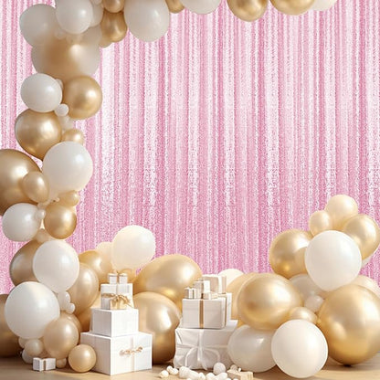 4×8FT Pink Sequin Backdrop Curtain, Photography Backdrop Glitter Curtains by Pufogu