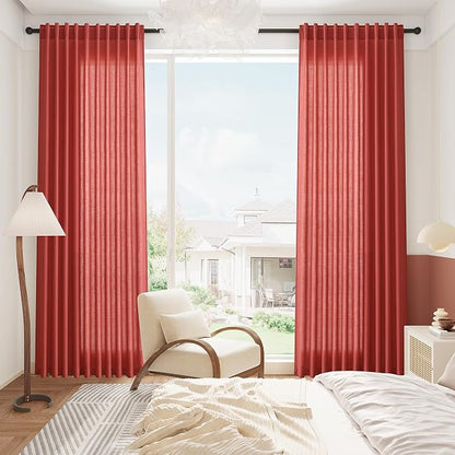 Christmas Red Linen Curtains 63 Inch Length - Image 8