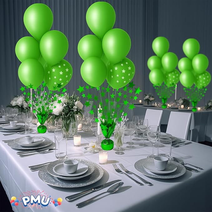 PMU 12 Pack Bursting Star Metallic Foil Spray Centerpiece- Green Balloon Weights - Image 2