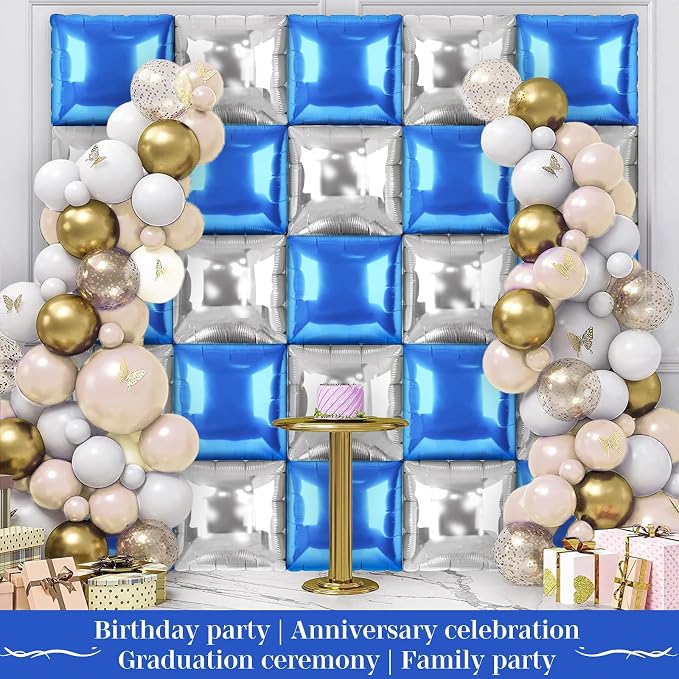 Blue and Silver Square Foil Balloons 25 Pcs Metallic Blue and Silver Balloons - Image 5
