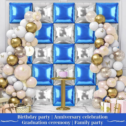 Blue and Silver Square Foil Balloons 25 Pcs Metallic Blue and Silver Balloons - Image 5