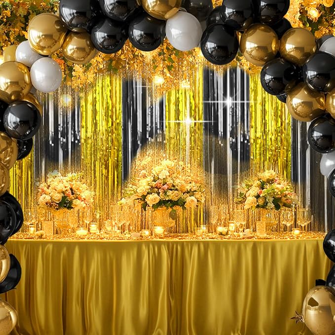 4 Packs Black and Gold Foil Fringe Curtain, Graduation Decorations 2025 - Image 4
